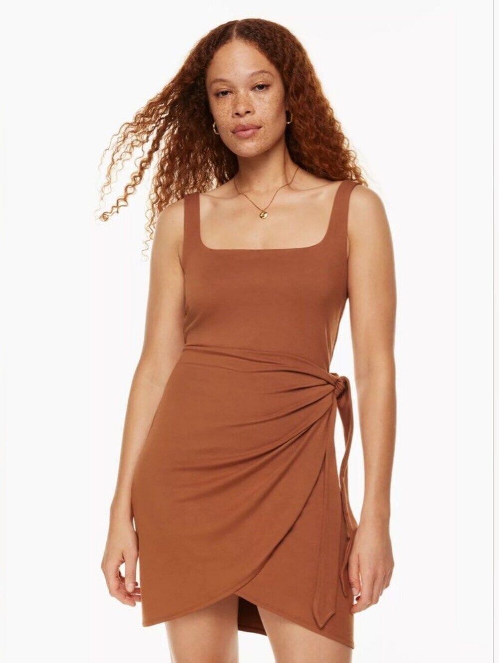 ARITZIA WILFRED Rust Square Neck Tie-Waist Wrap Contemporary Mini Dress Size 2XL